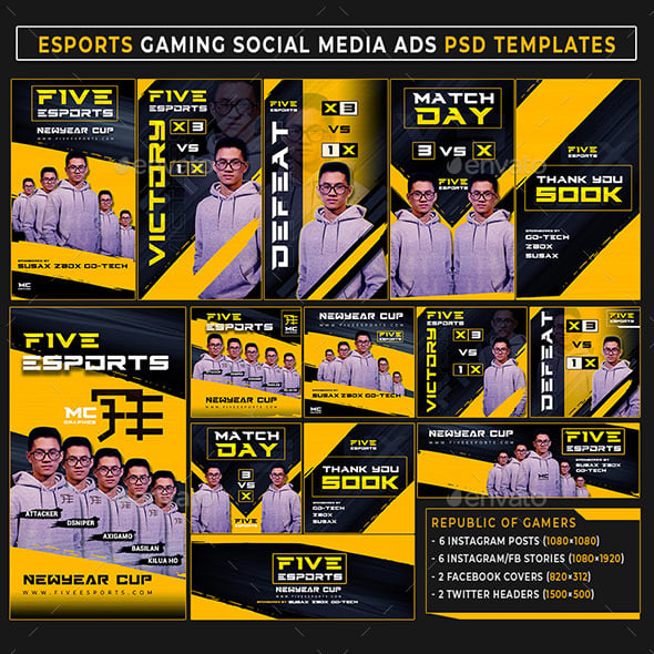 Five E-Sports Instagram Social Media Template