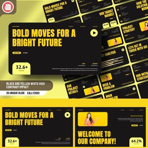 Black and Yellow White – High Contrast Impact (PowerPoint)