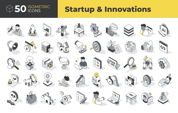 50 Startup Innovation Isometric Icons