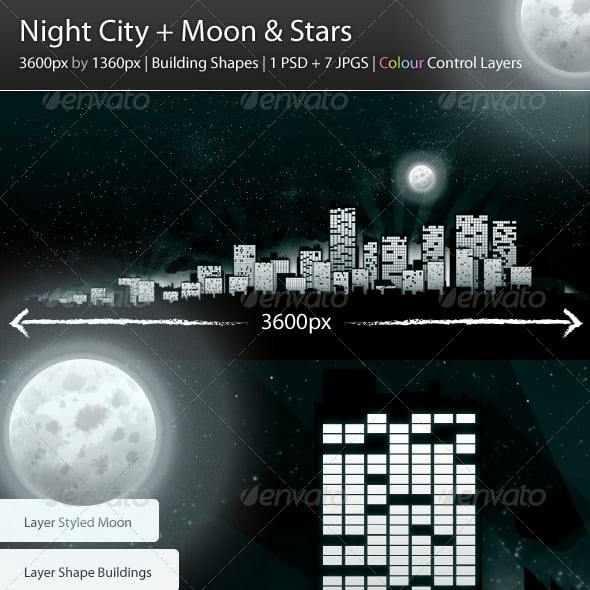 Night City + Moon & Stars