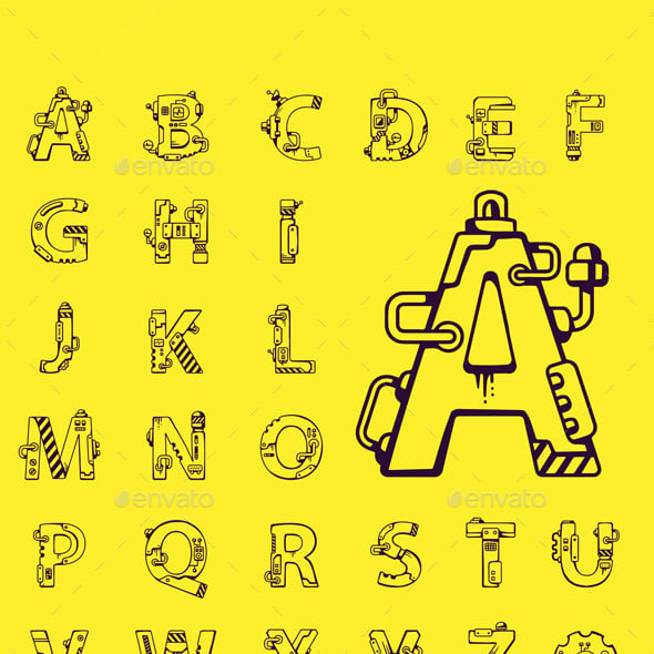 English Alphabet at Mechanical Robot Style