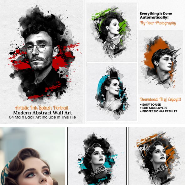 Artistic Ink Splash Portrait Wall Art