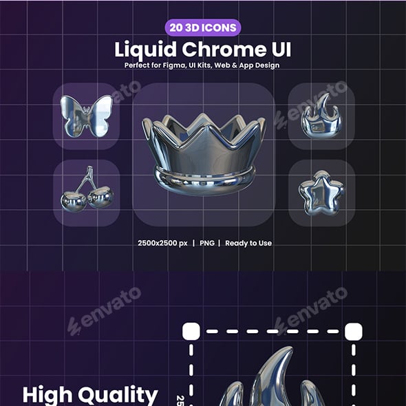 3D Liquid Chrome UI Icons