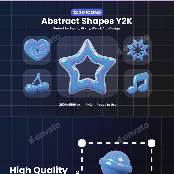 3D Abstract Shapes Y2K Icon