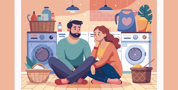 Couple Sitting Together in Laundry Room