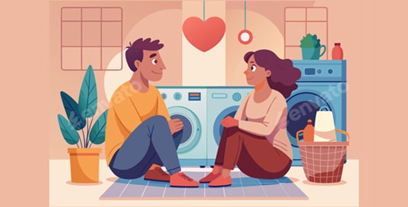 Romantic Couple Doing Laundry at Home