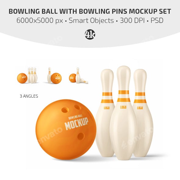 Bowling Ball with Bowling Pins Mockup Set