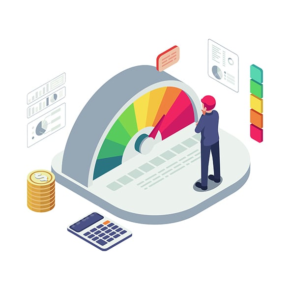 Isometric Businessman with Risk Management Gauge Meter