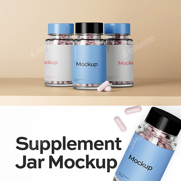 Minimalist Supplement Bottle Mockup Set – Clean & Realistic Capsules Jar Scene