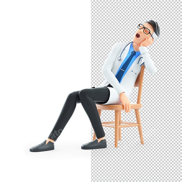 3D Cartoon Doctor Sleeping on Chair