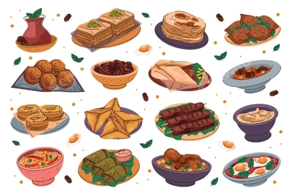 Set of Arabian Food or Arabic Meal