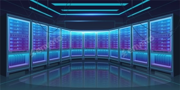 Data Center Room Interior in Cartoon Style