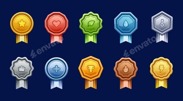 Game Rank Badge Shields Level Achievement Medals