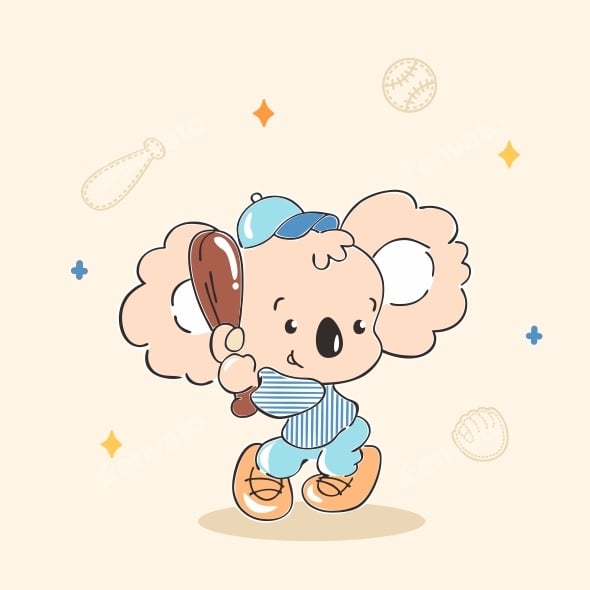 Cute Koala Playing Baseball Player