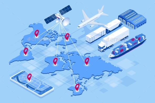 Isometric Global Logistics Network Concept