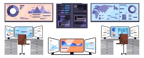 Control Room with Digital Panels and Computers