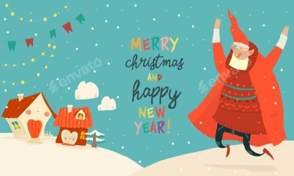 Santa Claus Celebrating and Enjoying Christmas