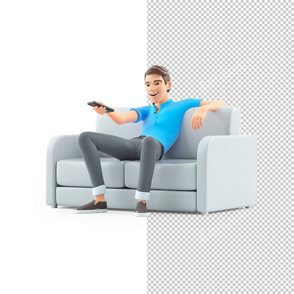 3D Man Sitting in Sofa and Zapping