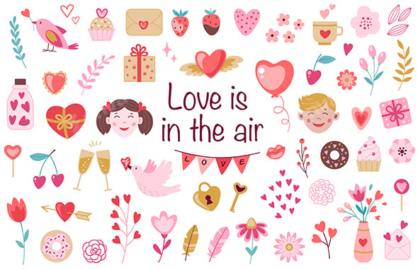 Romantic Design Elements for Valentine's Day.